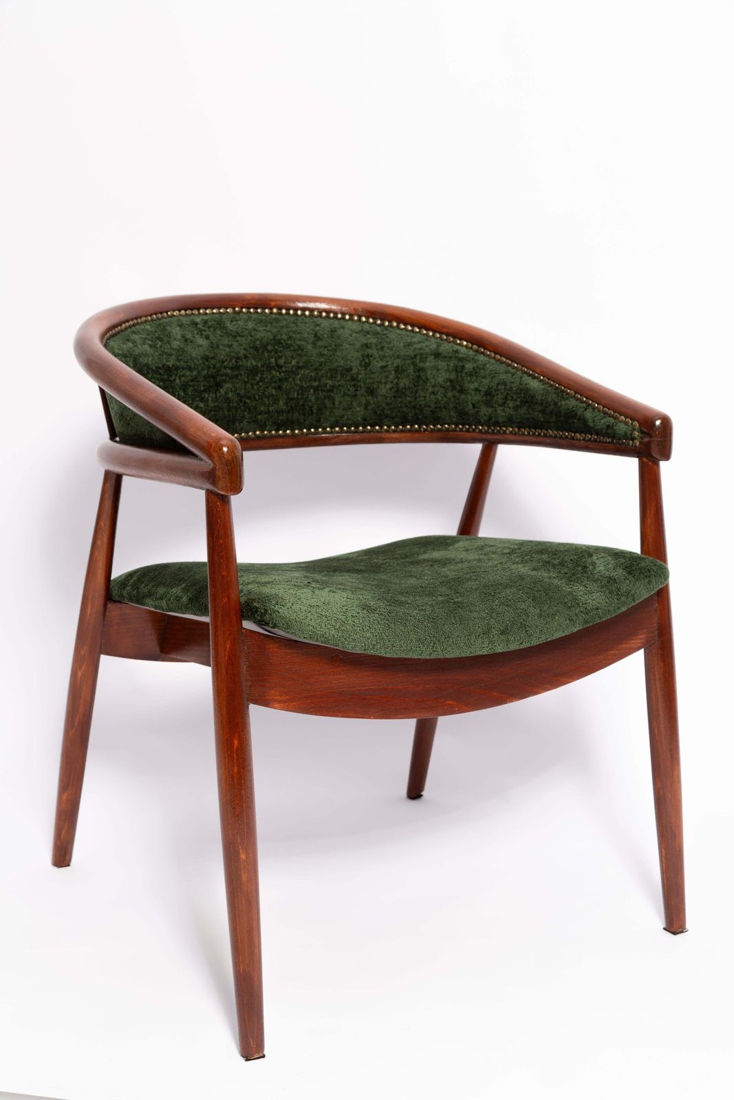 Mid Century James Mont Gebogen Beuken "King Cole" Fauteuil, Donkergroen Fluweel, Jaren 1960 photo for sale