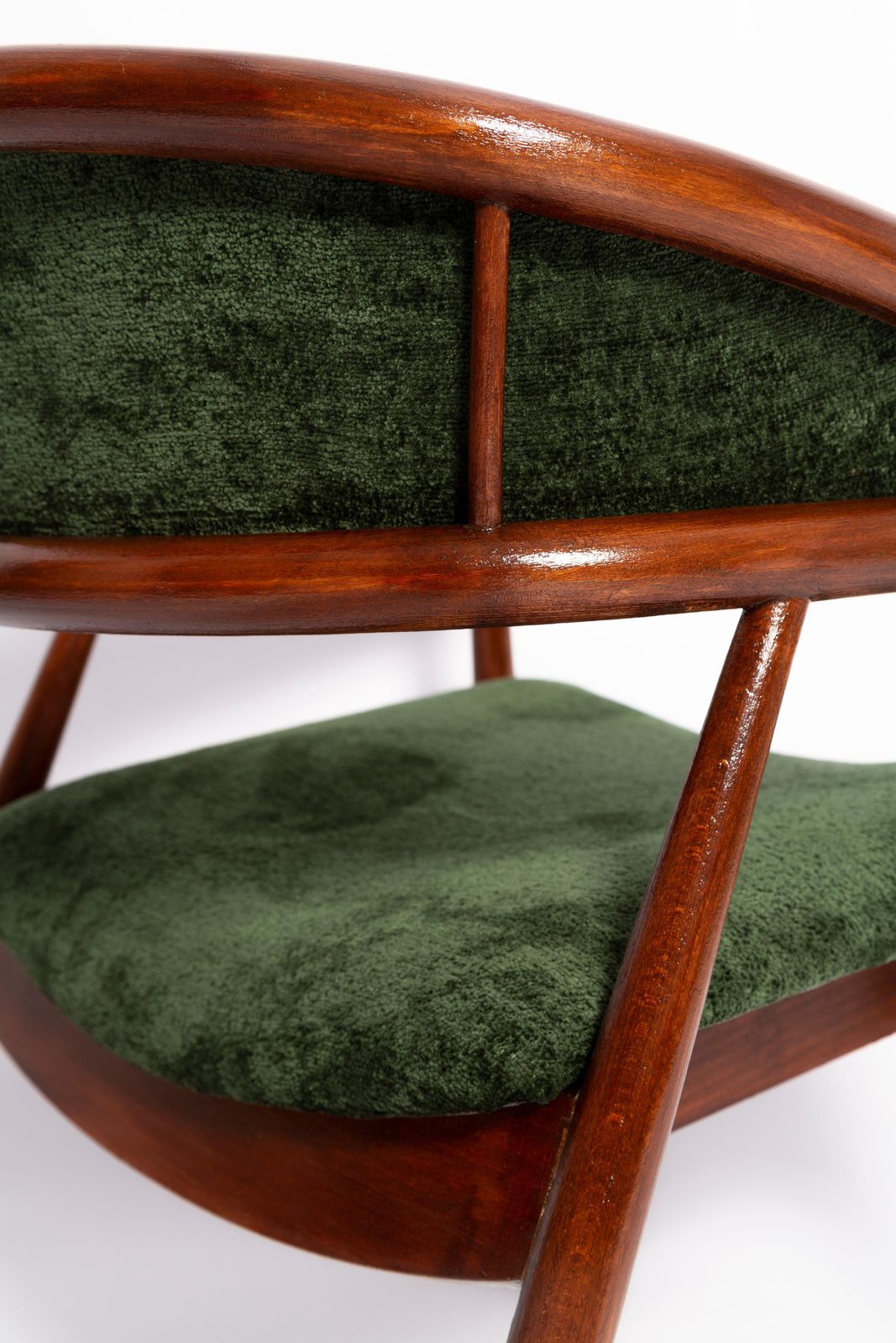 photo for sale Mid Century James Mont Gebogen Beuken "King Cole" Fauteuil, Donkergroen Fluweel, Jaren 1960