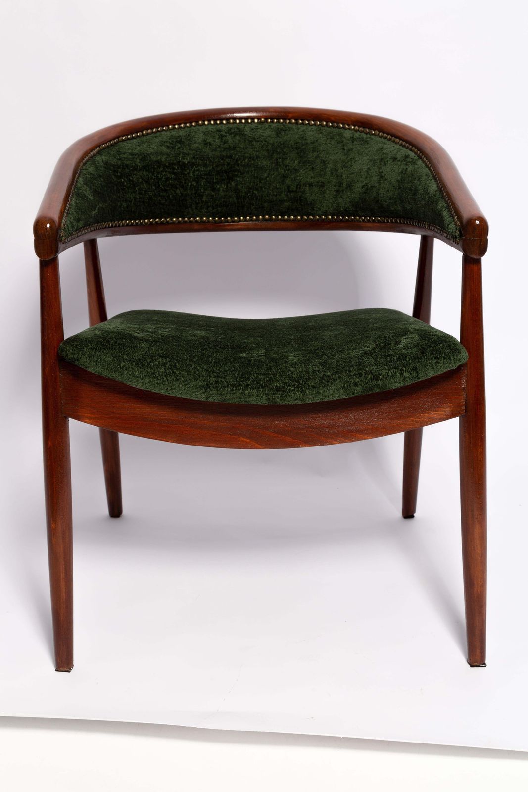 1361.0 Mid Century James Mont Gebogen Beuken "King Cole" Fauteuil, Donkergroen Fluweel, Jaren 1960 photo
