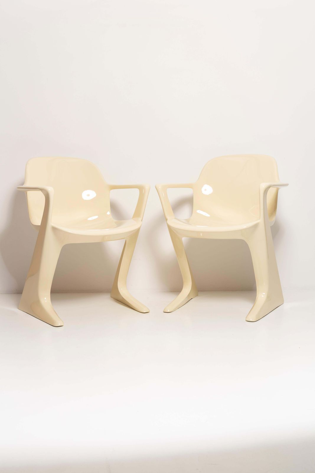 Pair Of Mid Century Light Beige Kangaroo Chairs, Ernst Moeckl, Germany, 1968 photo for sale