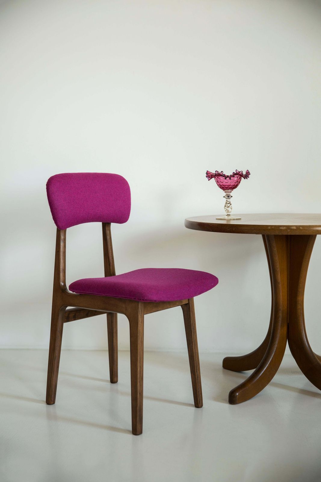 Set Of Six Mid Century Fuchsia Pink Wool Chairs, Rajmund Halas, Europe, 1960s photo for sale