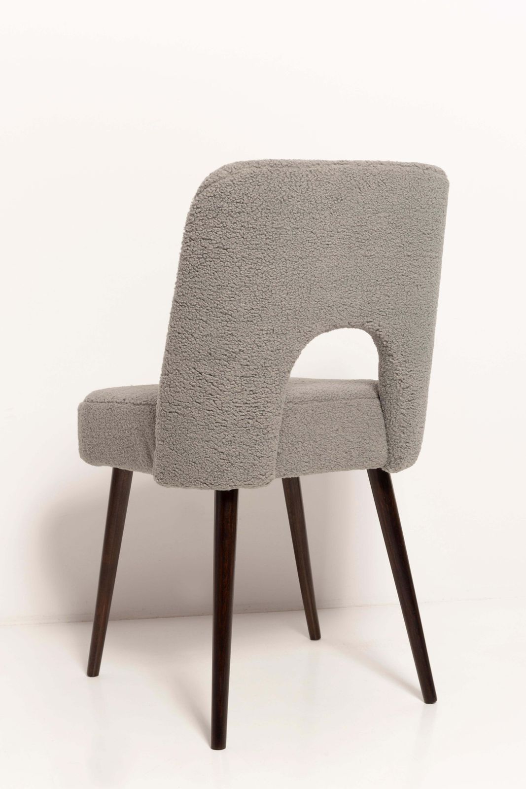 photo buy Set Of Seven Gray Boucle 'Shell' Chairs, Dark Beech Wood, Europe, 1960s