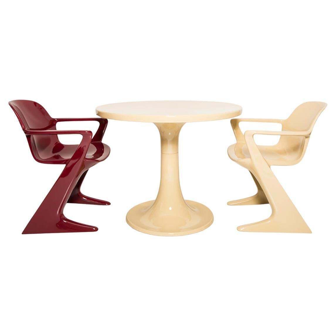 Midcentury Beige And Red Kangaroo Chairs And Table Ernst Moeckl, Germany, 1968