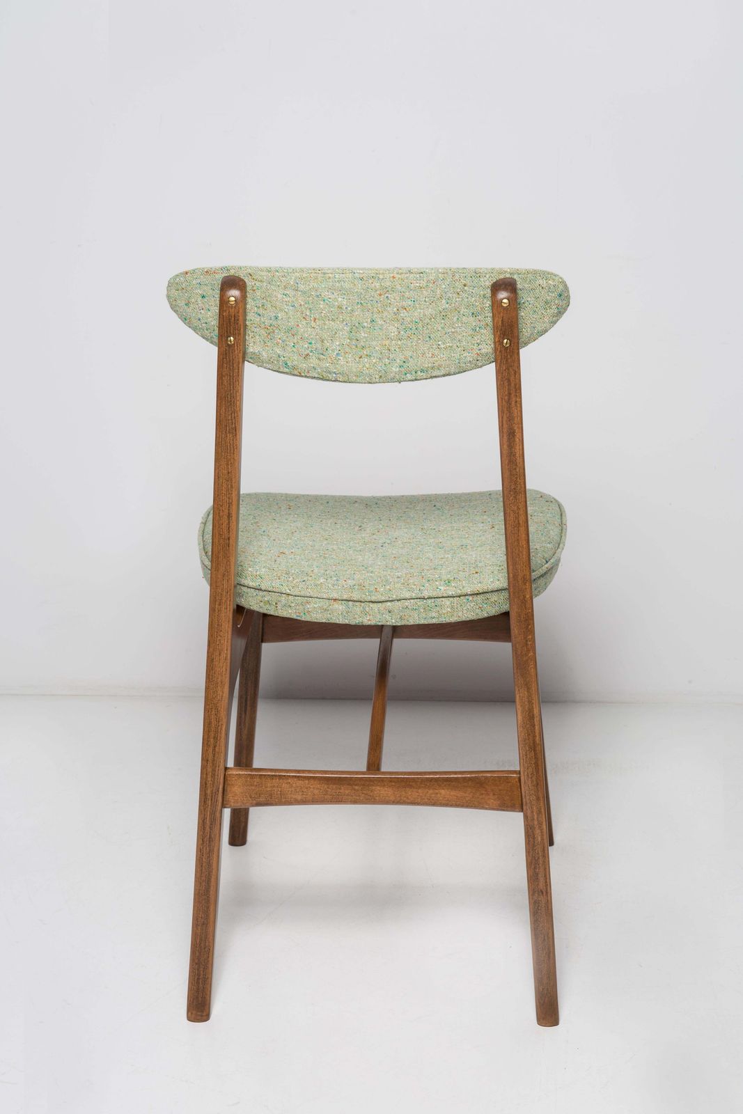 Twelve Mid Century Green Wool Chairs, Walnut Wood, Rajmund Halas, Poland, 1960s photo buy
