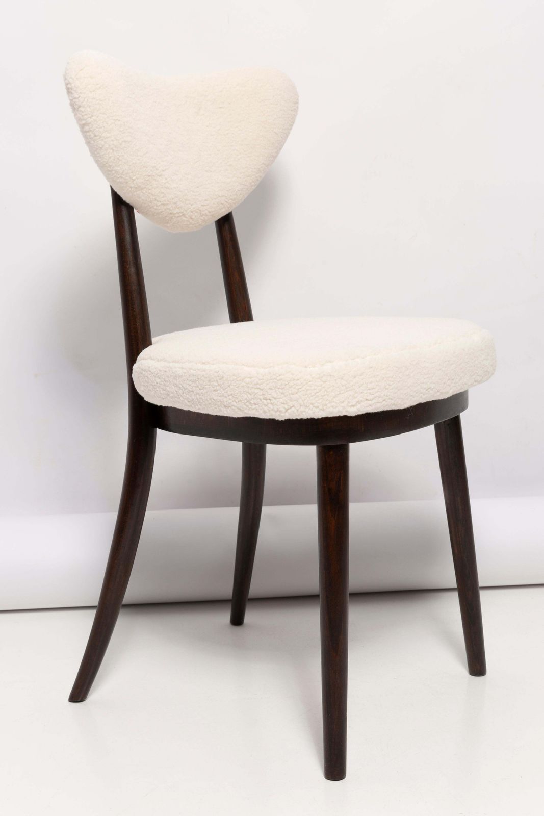 Set Of Eight Light Boucle Heart Chairs, Poland, 1960s photo for sale
