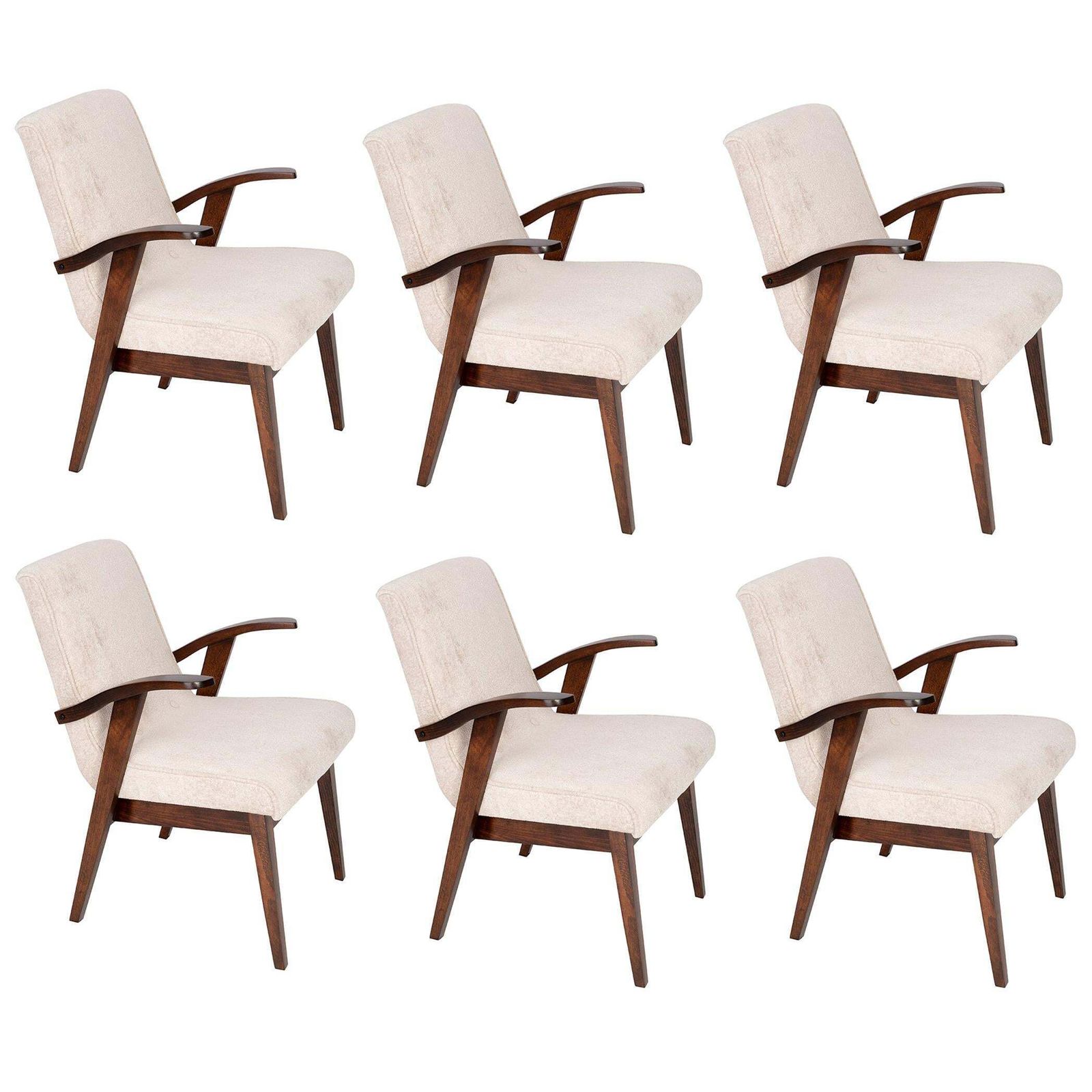 Six 20th Century Vintage Light Cream Armchairs By Mieczyslaw Puchala, 1960s