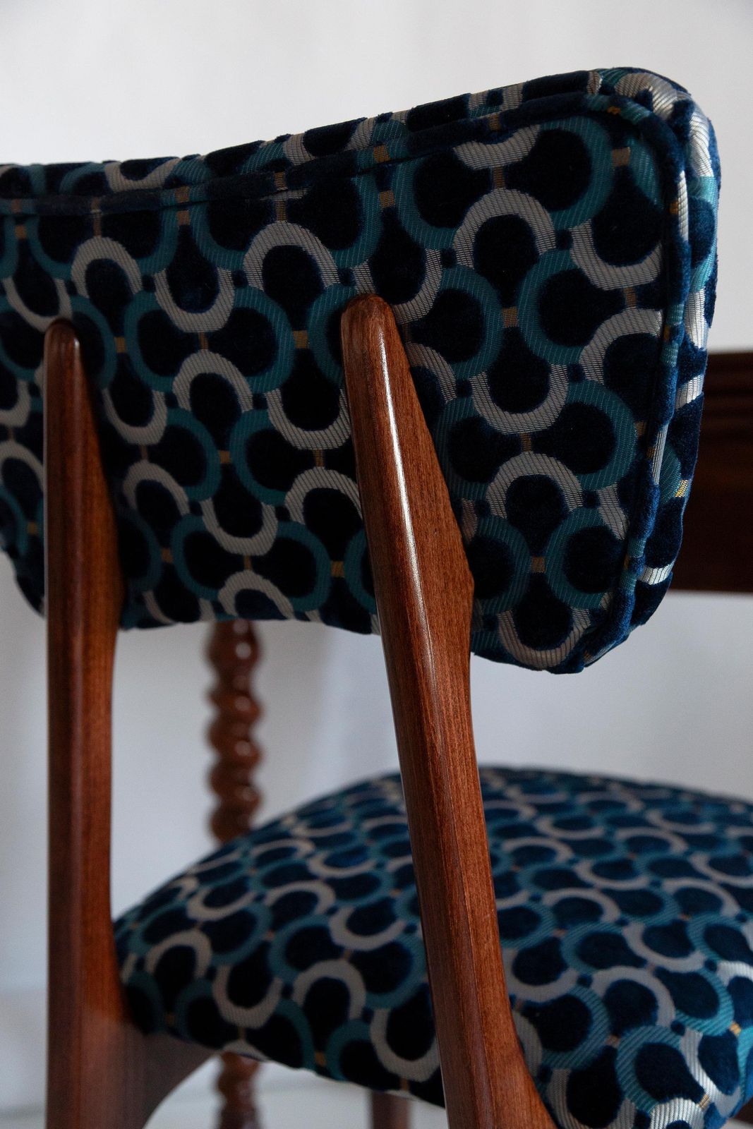 Ten Mid Century Butterfly Chairs, Blue Scarabeo Velvet, Dark Wood, Europe, 1960s photo for sale
