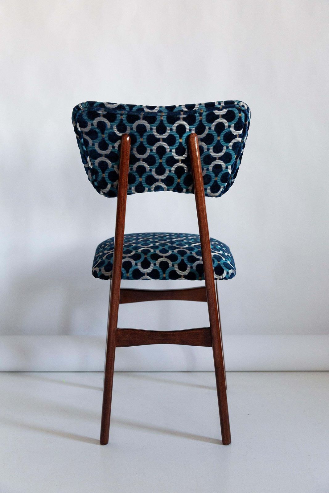 Ten Mid Century Butterfly Chairs, Blue Scarabeo Velvet, Dark Wood, Europe, 1960s photo vintage