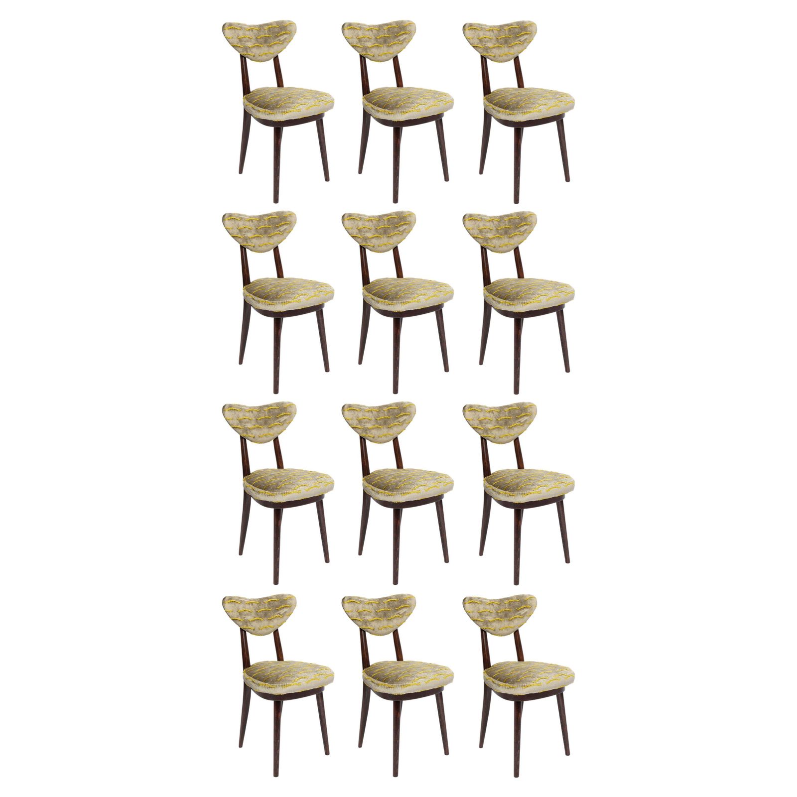 Twelve Mid Century Heart Chairs In Nouvelles Vagues Green Velvet, Europe, 1960s