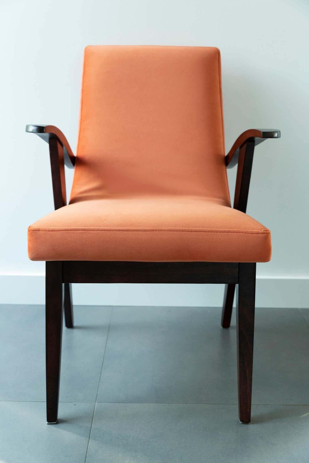 Furniture Set Of Six Vintage Chairs In Orange Velvet By Mieczyslaw Puchala, Europe, 1960s photo