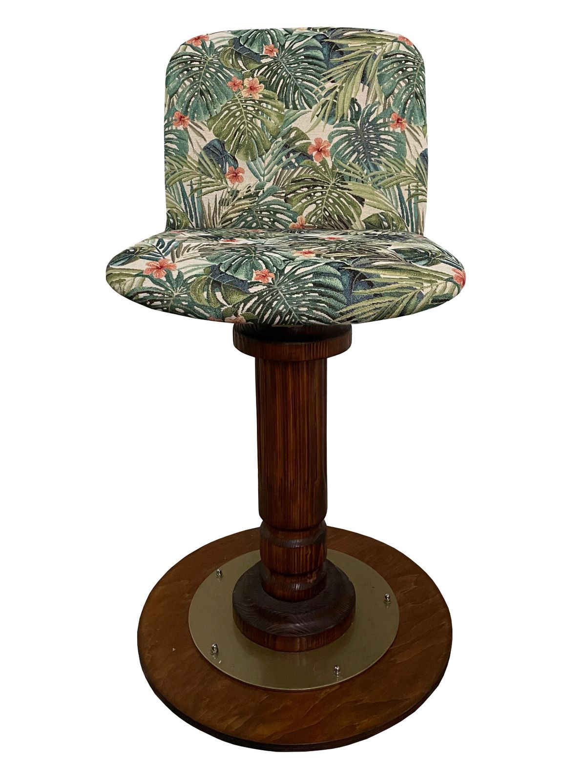Furniture Set Of Eight Vintage Flowers And Wood Swivel Bar Stools, Germany, 1960s photo