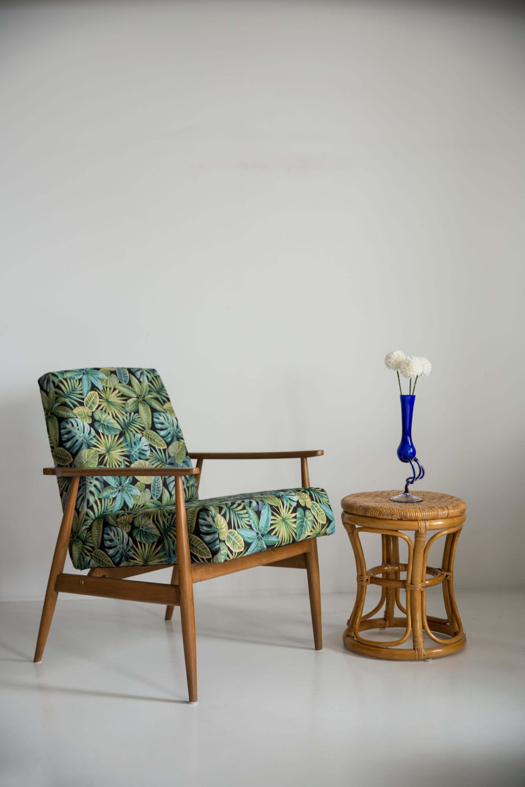 Mid Century Green Leaves Jacquard Dante Armchair, H. Lis, 1960s photo furniture