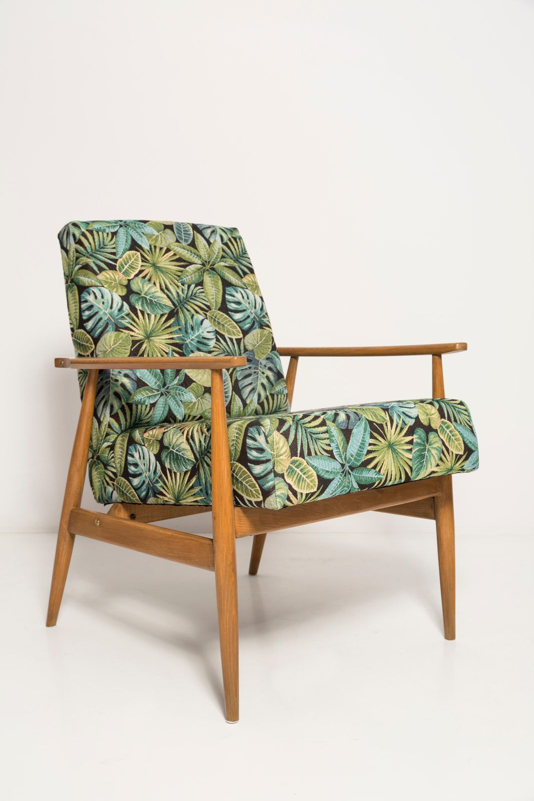Mid Century Green Leaves Jacquard Dante Armchair, H. Lis, 1960s photo vintage