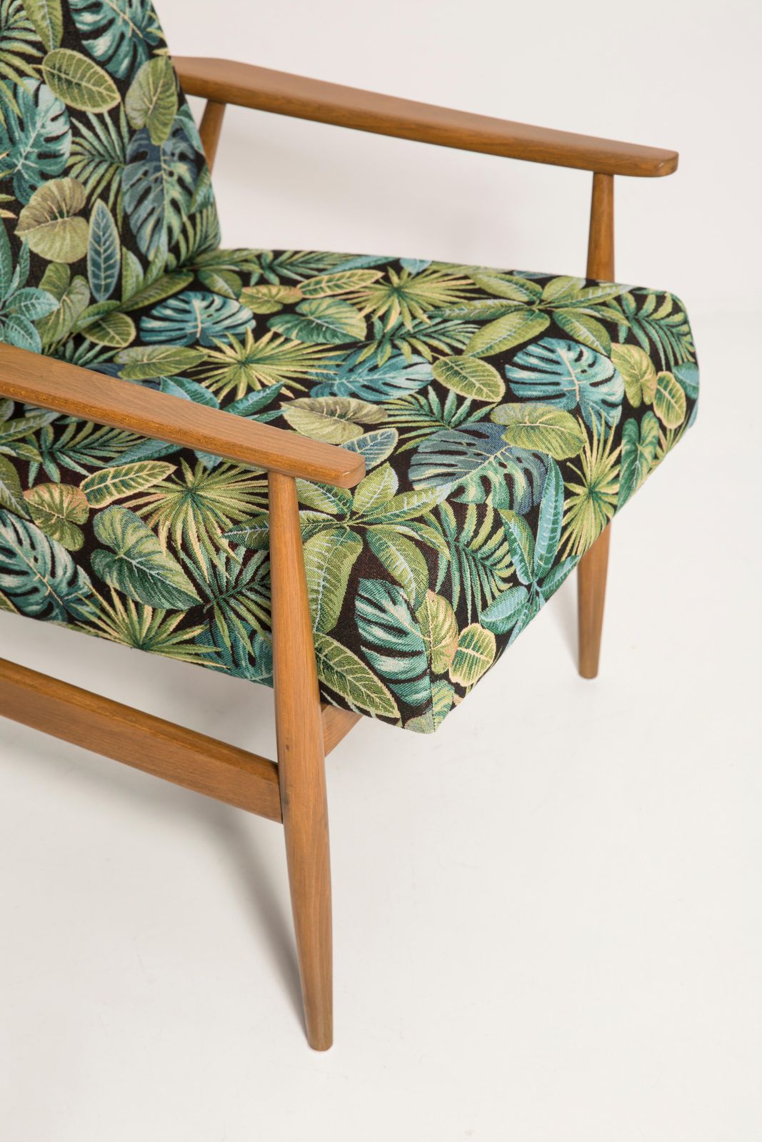 photo for sale Mid Century Green Leaves Jacquard Dante Armchair, H. Lis, 1960s