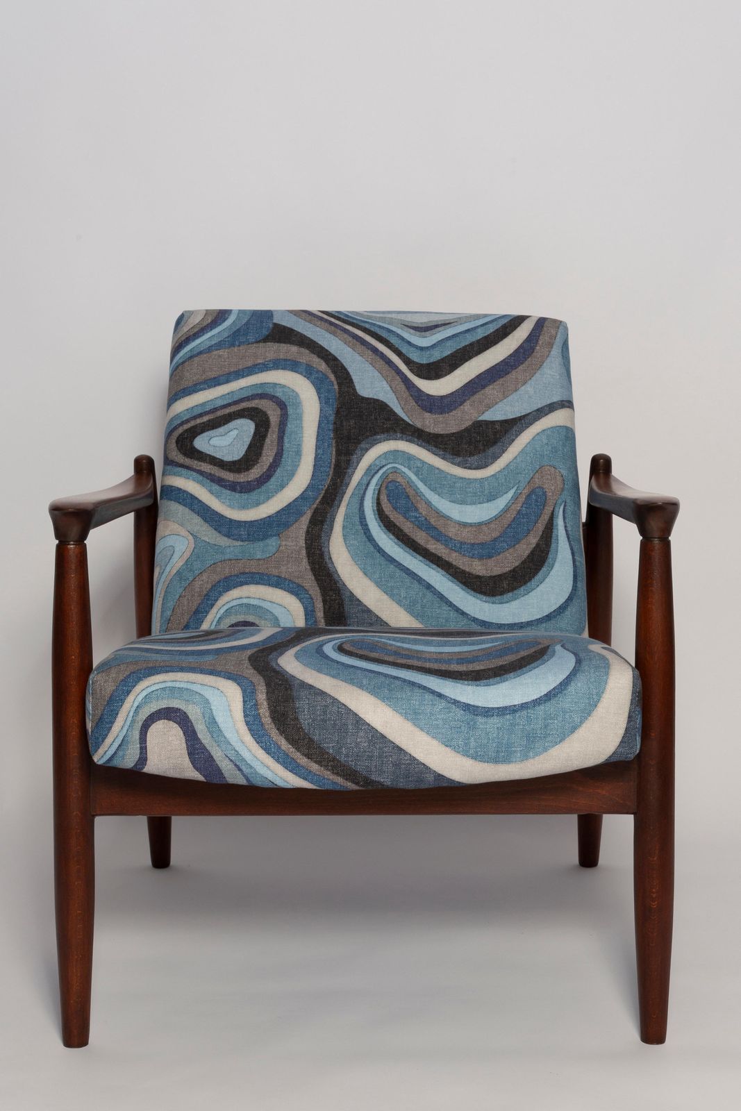 Mid Century Blue Linen Gfm 64 Armchair, Edmund Homa, Europe, 1960s photo vintage