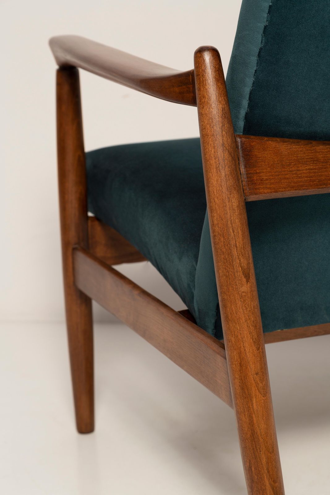 photo furniture Midcentury Petrol Blue Velvet Armchair, Edmund Homa, Poland, 1960s