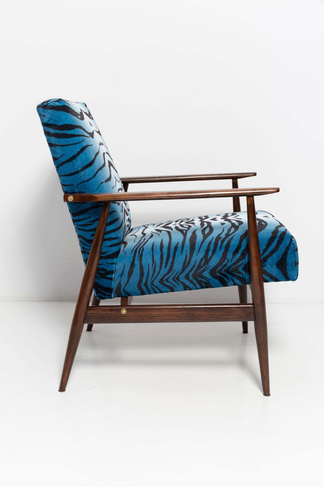 Mid Century Blue Zebra Print Velvet Dante Armchair, H. Lis, 1960s photo vintage