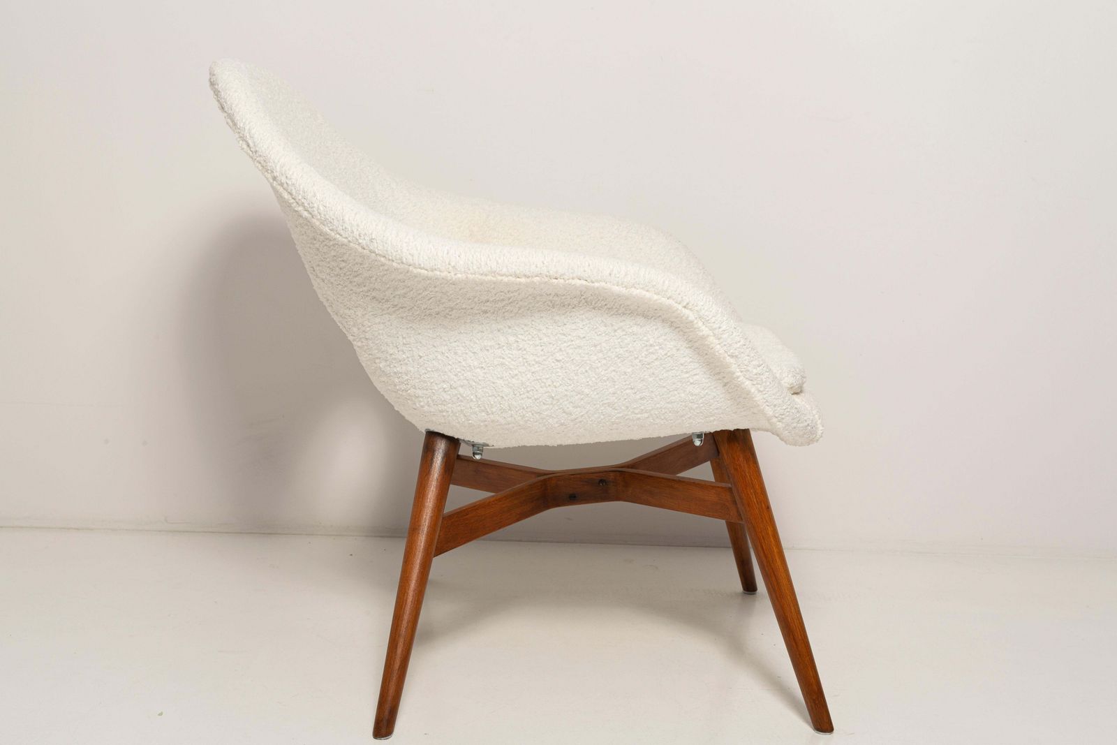 Mid Century White Boucle Shell Chair, Miroslav Navratil, Czechoslovakia, 1960s photo 1531.0