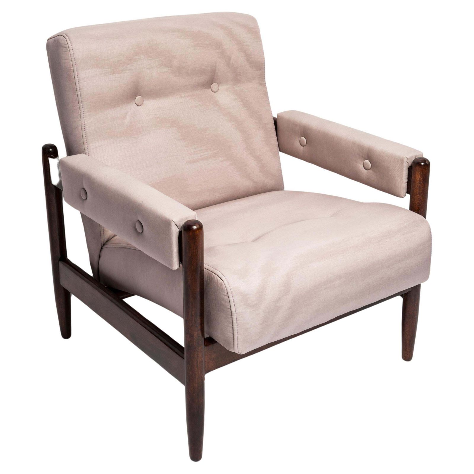 Mid Century Amoir Fou Moiré Paars Roze Fauteuil, Walnoothout, Europa, Jaren 1960