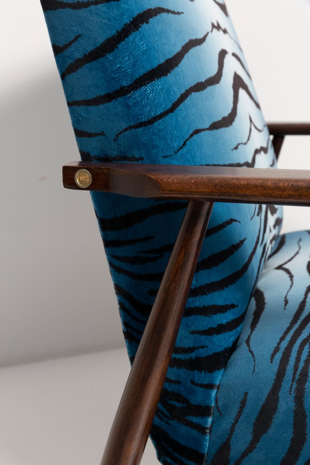 Set Of Two Midcentury Blue Zebra Print Velvet Dante Armchairs, H. Lis, 1960s photo for sale