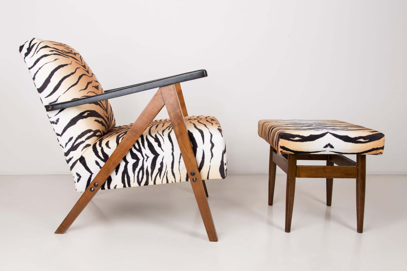Mid Century Modern Tiger Print Armchair And Stool, 1960s, Germany photo furniture