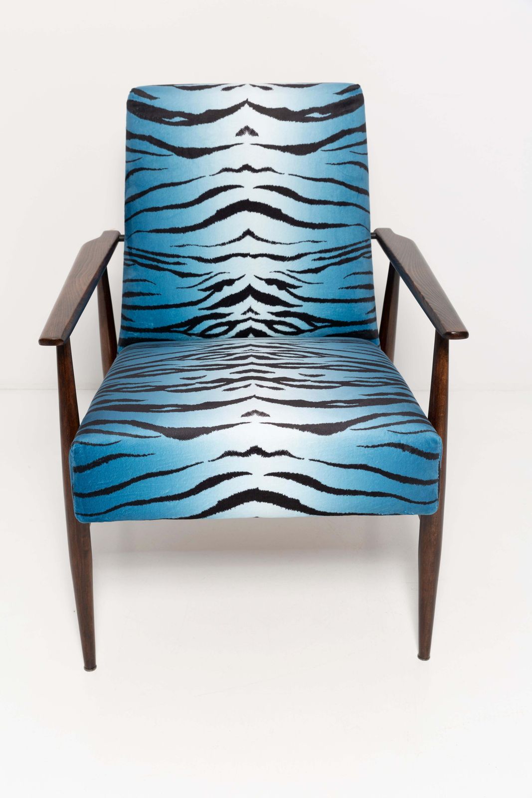 Set Of Two Midcentury Blue Zebra Print Velvet Dante Armchairs, H. Lis, 1960s photo 2551.0