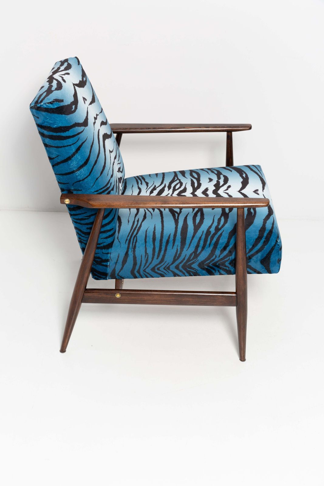 Set Of Two Midcentury Blue Zebra Print Velvet Dante Armchairs, H. Lis, 1960s photo vintage