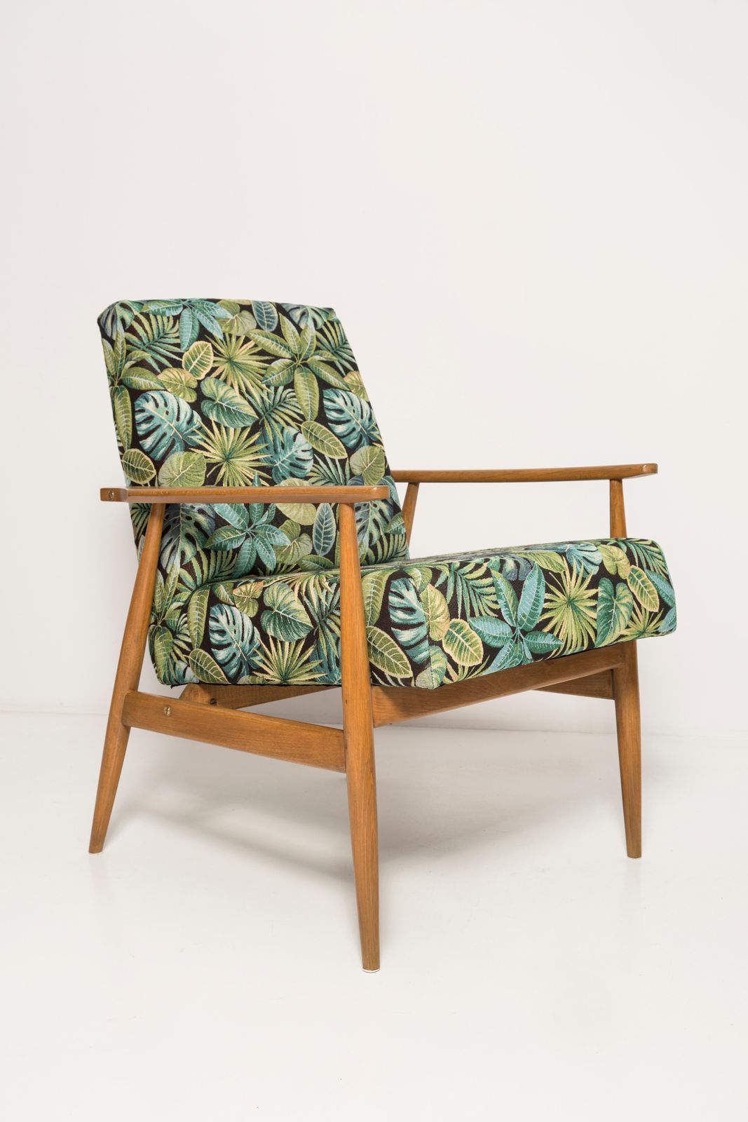 Pair Of Mid Century Green Leaves Jacquard Dante Armchairs, H. Lis, 1960s photo vintage