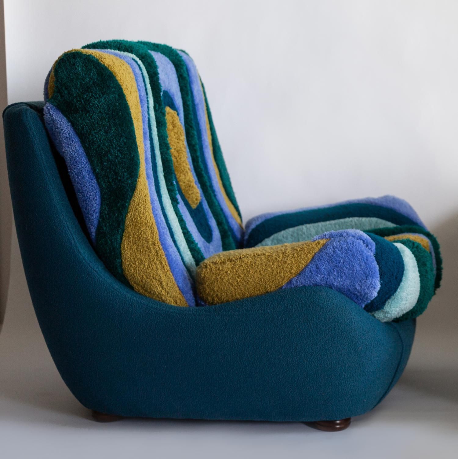 Set Of Two Mid Century Vintage Hand Tufting Blue Atlantis Big Armchairs, 1960s photo vinterior