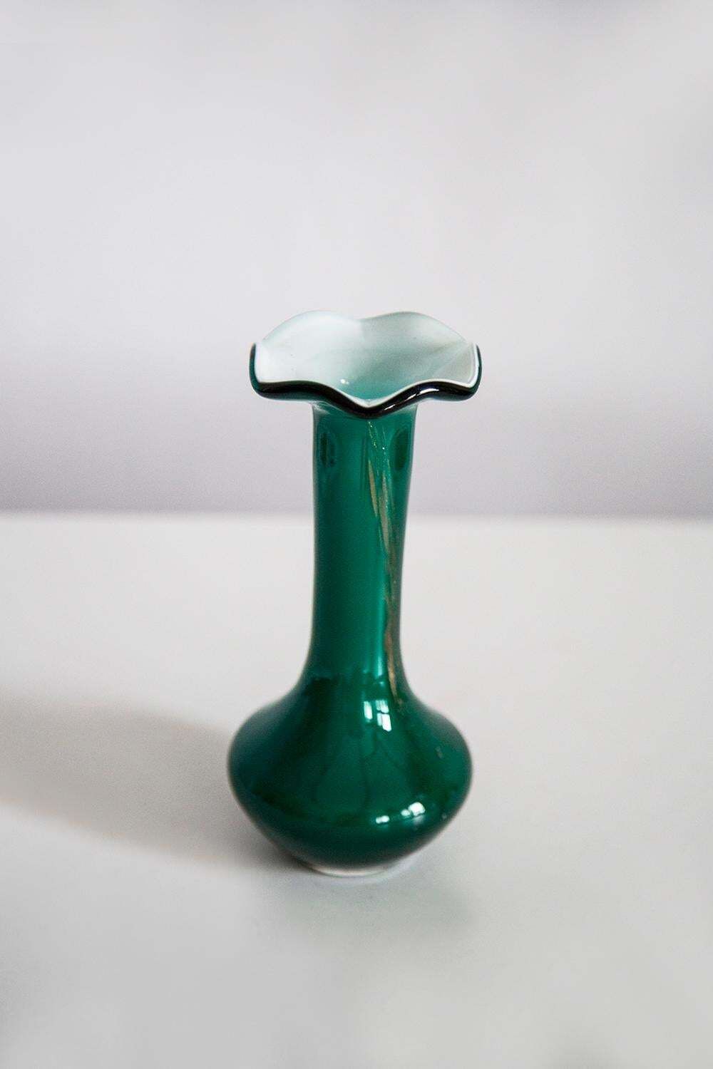 Mid Century Small Green Decorative Glass Vase, Europe, 1960s photo for sale