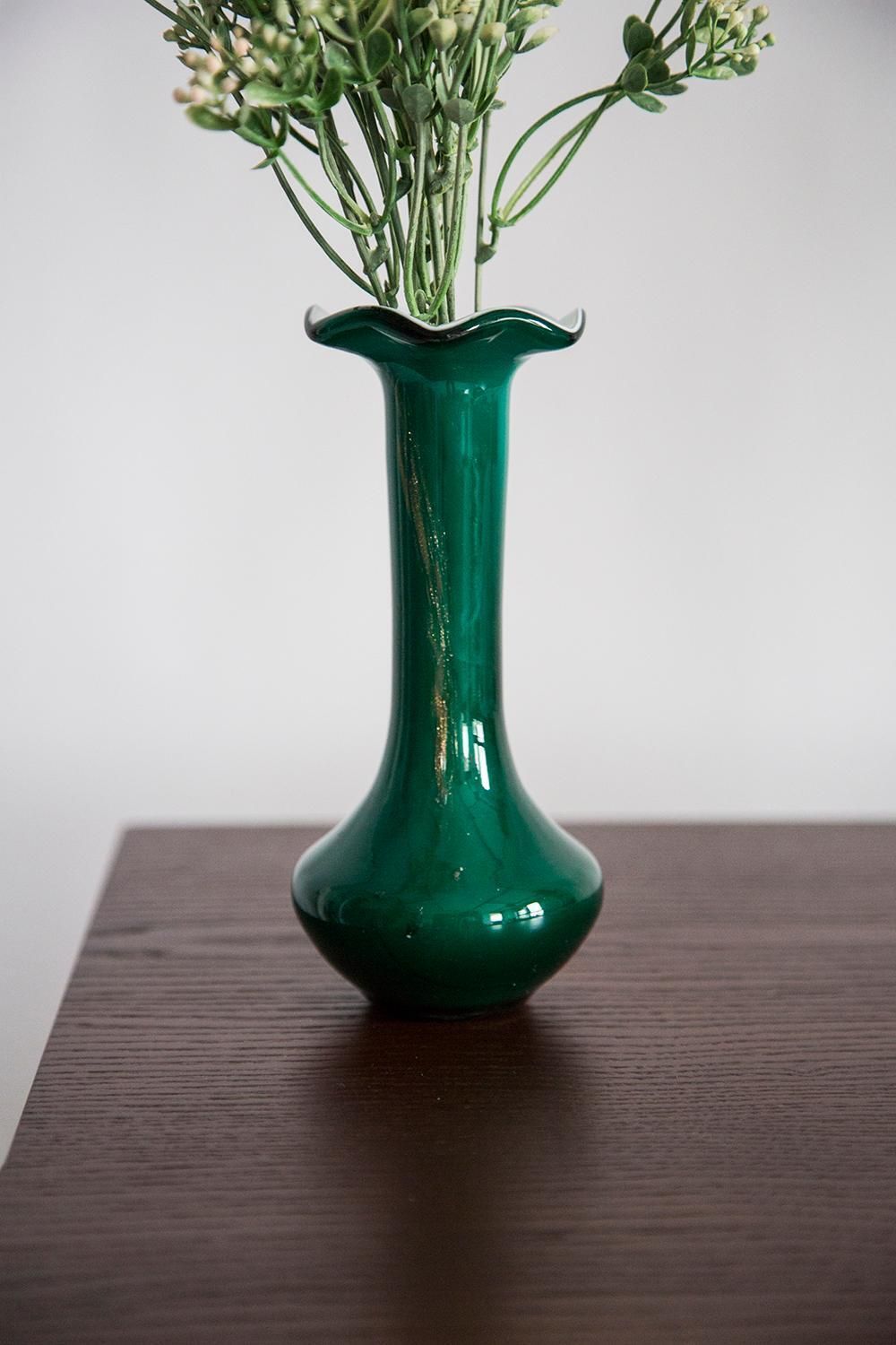 Home Decor Mid Century Small Green Decorative Glass Vase, Europe, 1960s photo