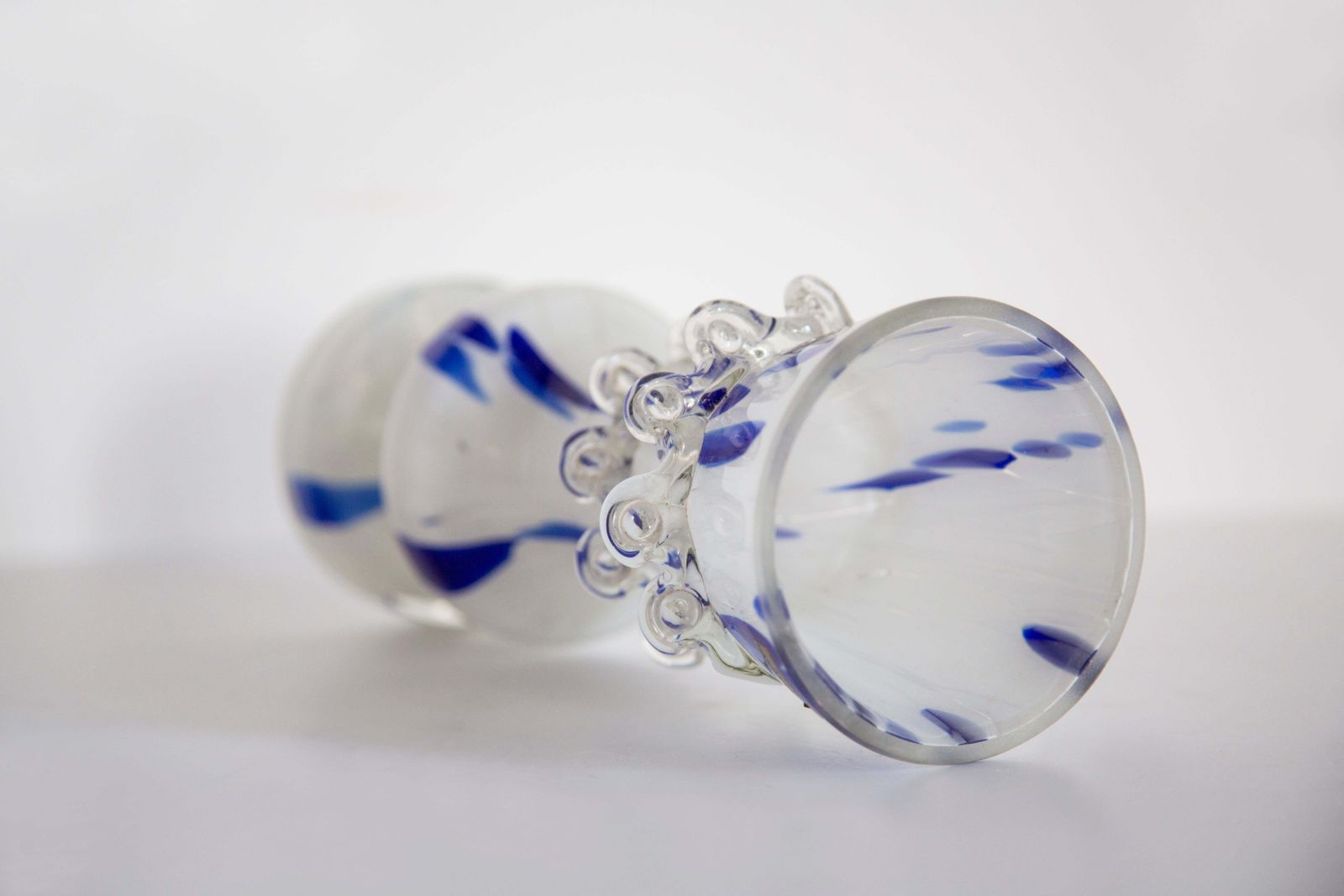 Mid Century Vintage Artistic Glass White And Blue Vase, Europe, 1970s photo vinterior