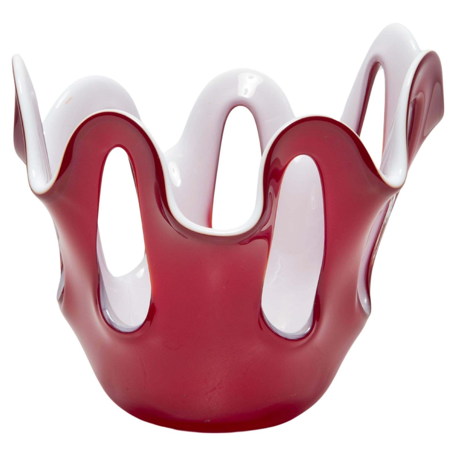 Mid Century Vintage Red And White Artistic Glass Vase, Europe, 1970s
