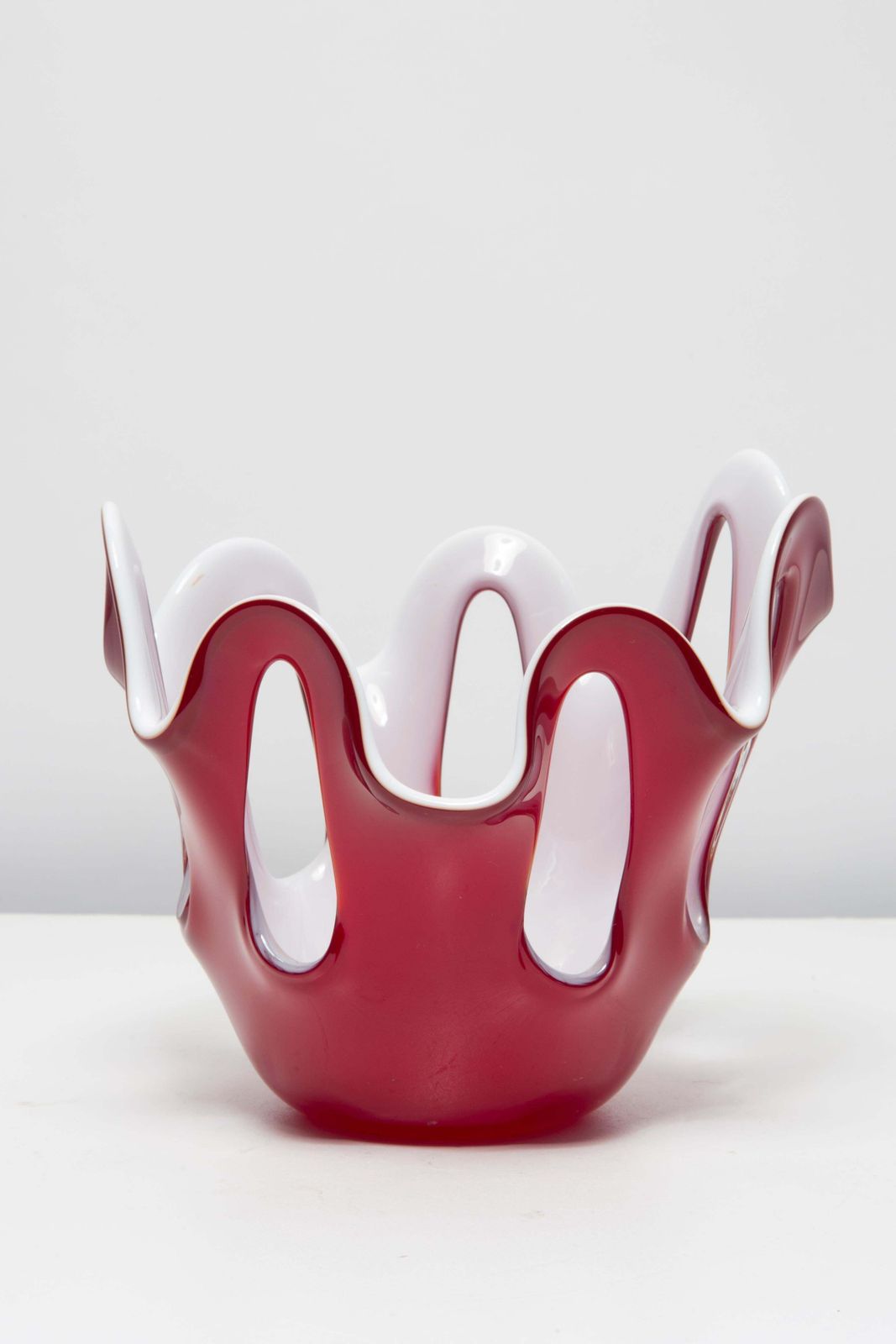 Mid Century Vintage Red And White Artistic Glass Vase, Europe, 1970s photo furniture
