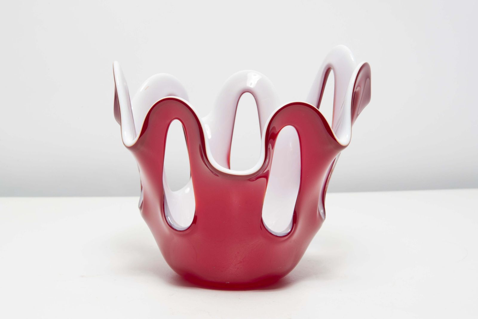 Mid Century Vintage Red And White Artistic Glass Vase, Europe, 1970s photo 153.0