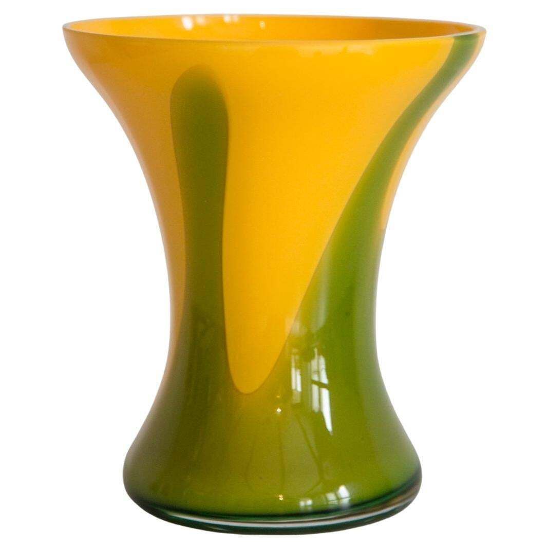 Mid Century Green And Yellow Hand Made Artistic Vase, Europe, 1960s