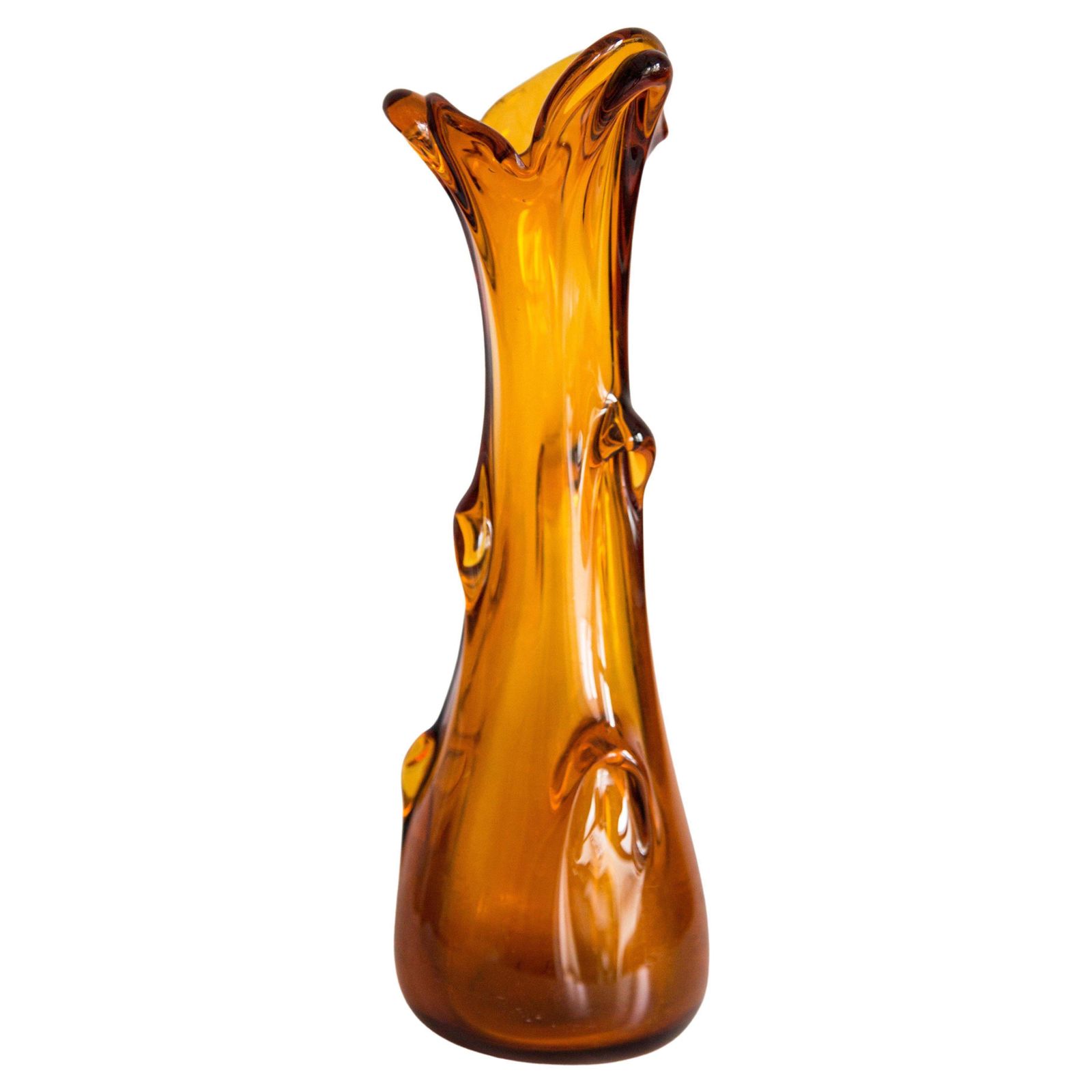 Mid Century Artistic Glass Yellow Vase, Tarnowiec, Sulczan, Europe, 1970s