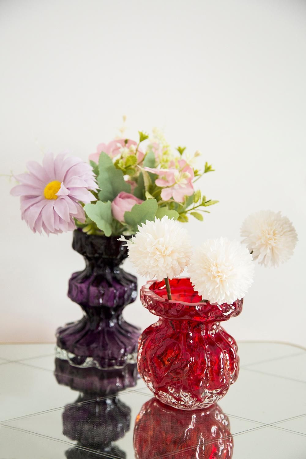 Mid Century Vintage Small Red Ingrid Glass Vase Rock Crystal, Germany, 1970s photo for sale