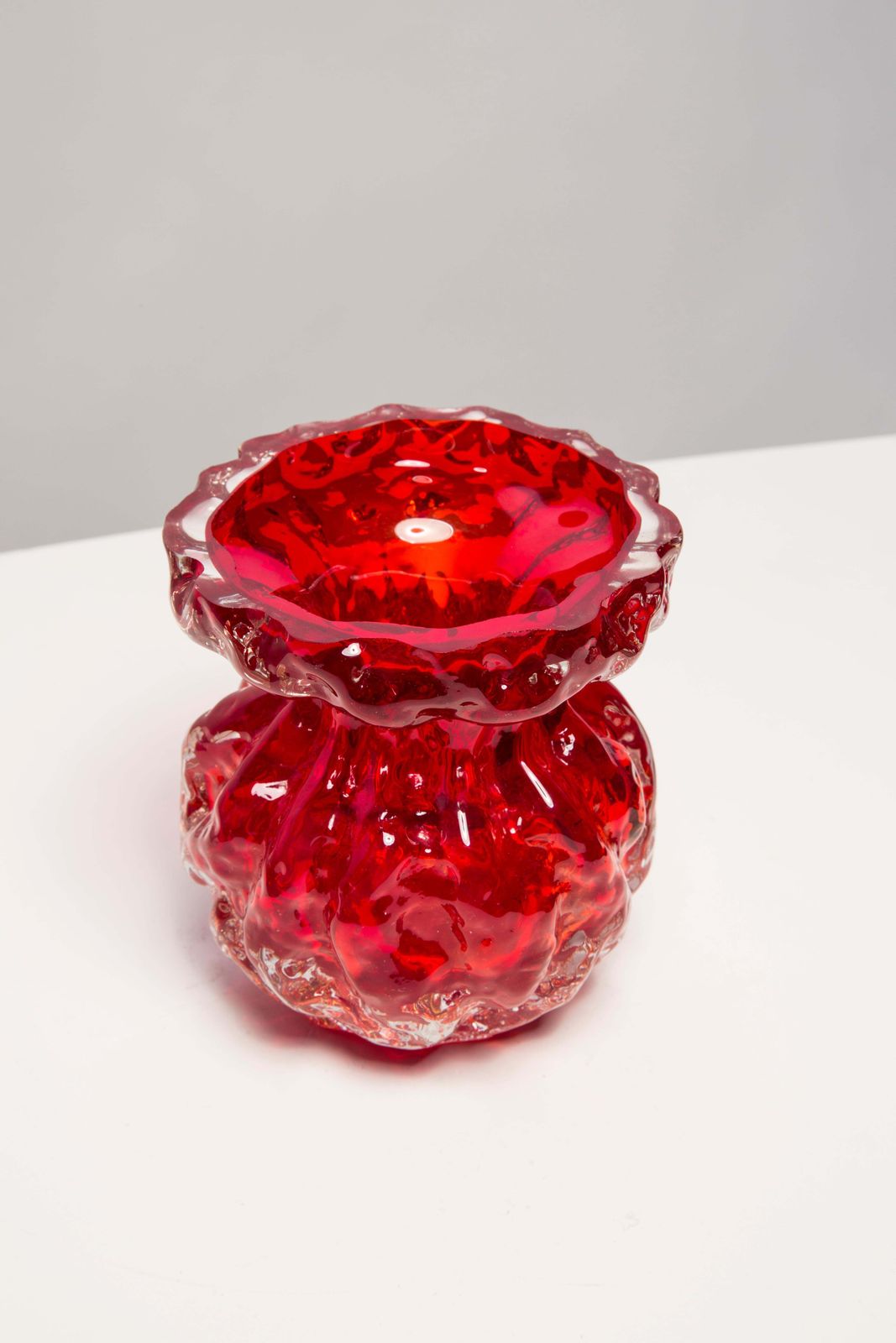Mid Century Vintage Small Red Ingrid Glass Vase Rock Crystal, Germany, 1970s photo 179.0