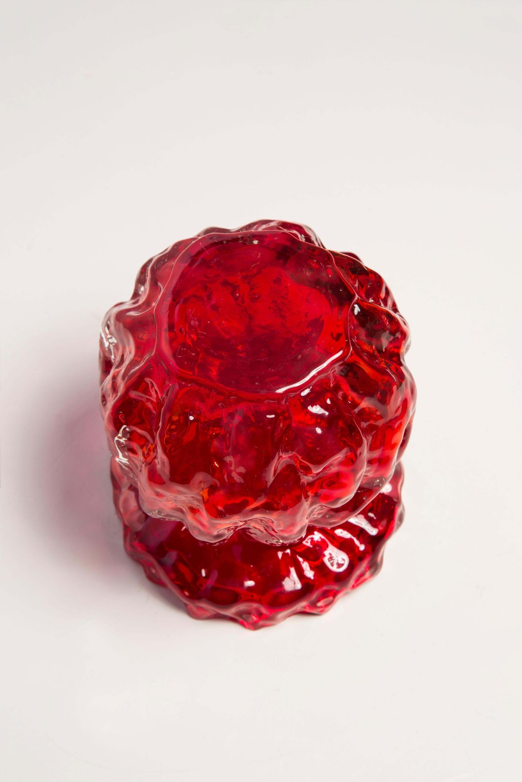 photo for sale Mid Century Vintage Small Red Ingrid Glass Vase Rock Crystal, Germany, 1970s