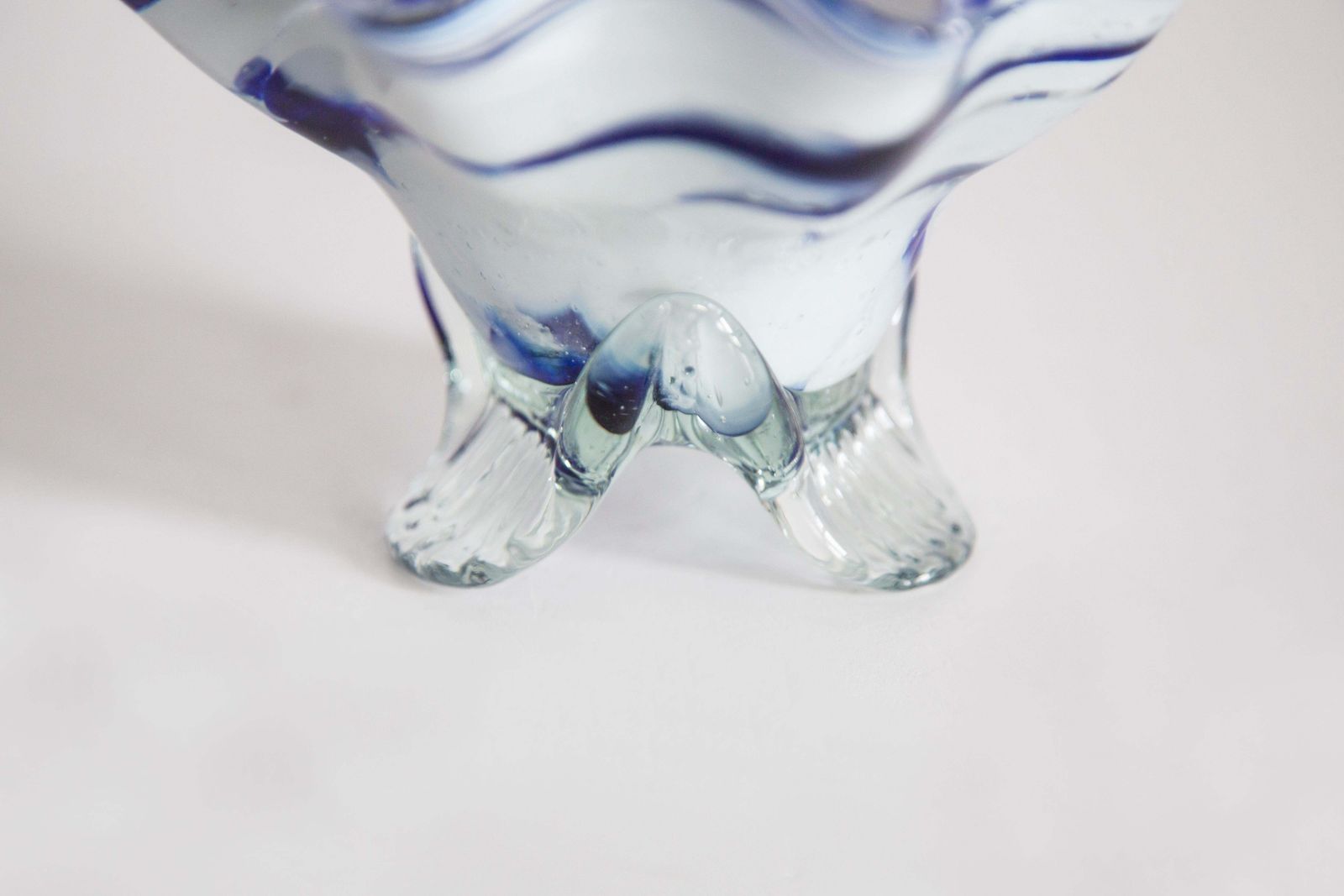 Mid Century Vintage Artistic Glass White And Blue Vase Bowl, Europe, 1970s photo vinterior