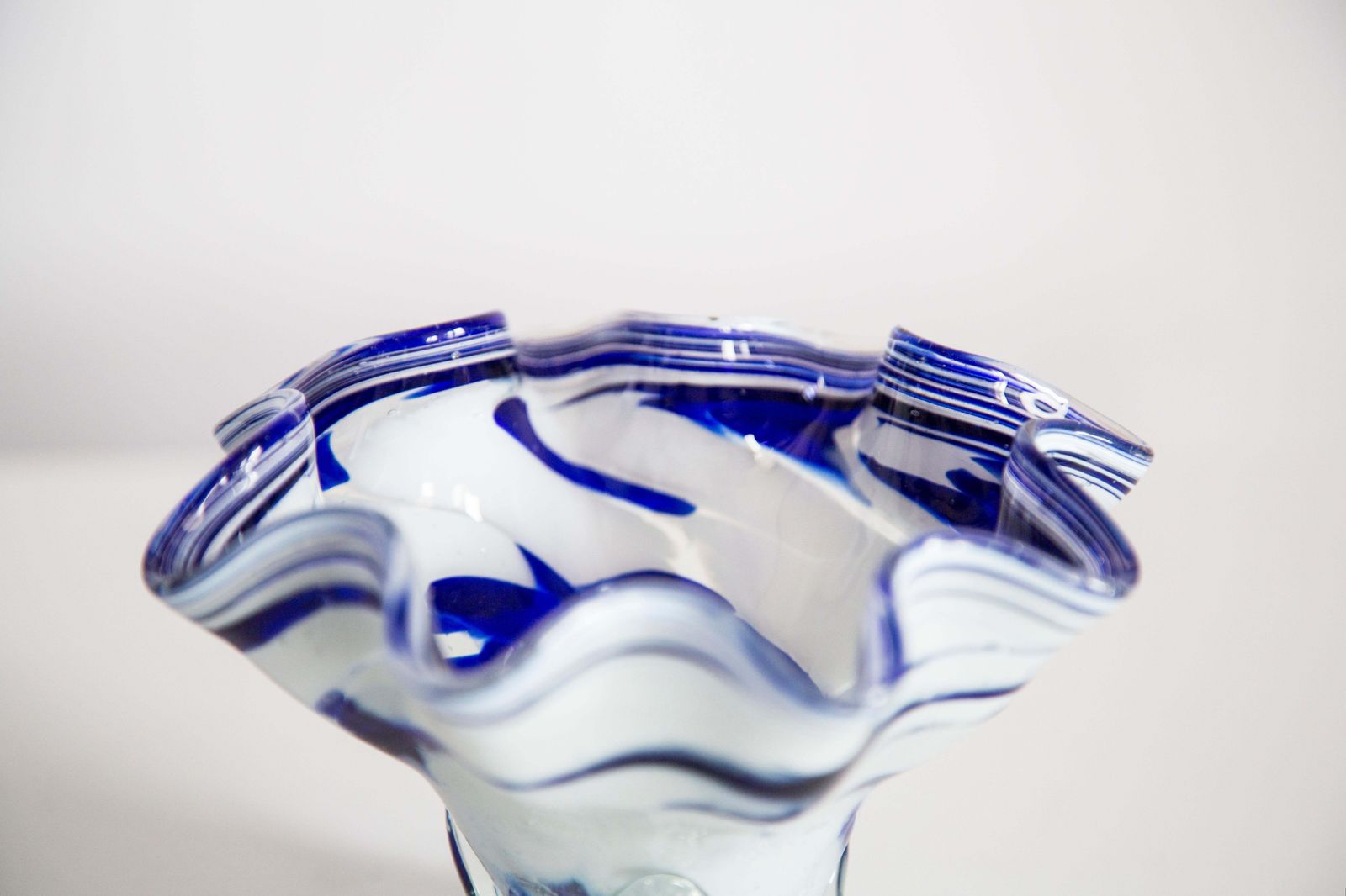 Mid Century Vintage Artistic Glass White And Blue Vase Bowl, Europe, 1970s photo buy