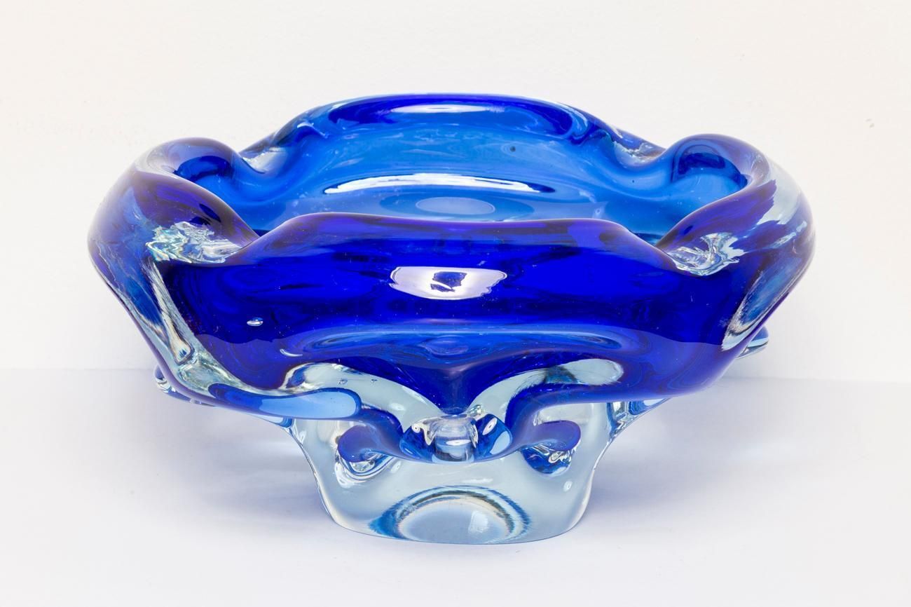 Mid Century Blue Artistic Glass Bowl Ashtray, Italy, 1970s photo buy
