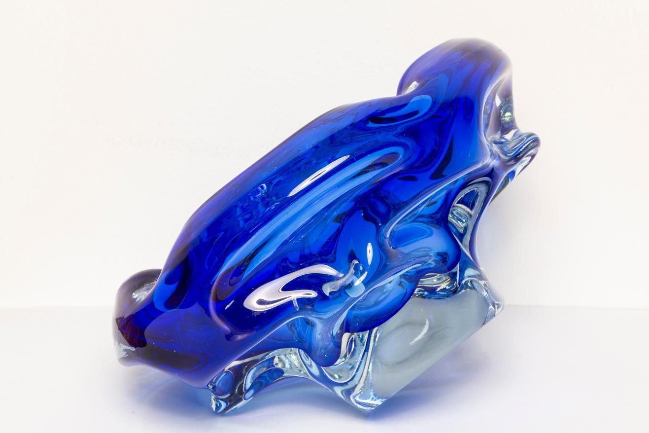 photo furniture Mid Century Blue Artistic Glass Bowl Ashtray, Italy, 1970s