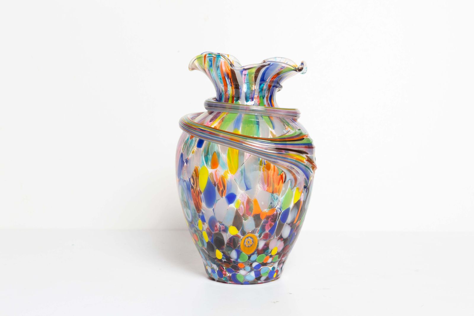 Mid Century Vintage Rainbow Dots Murano Vase, Italy, 1960s photo Home Decor
