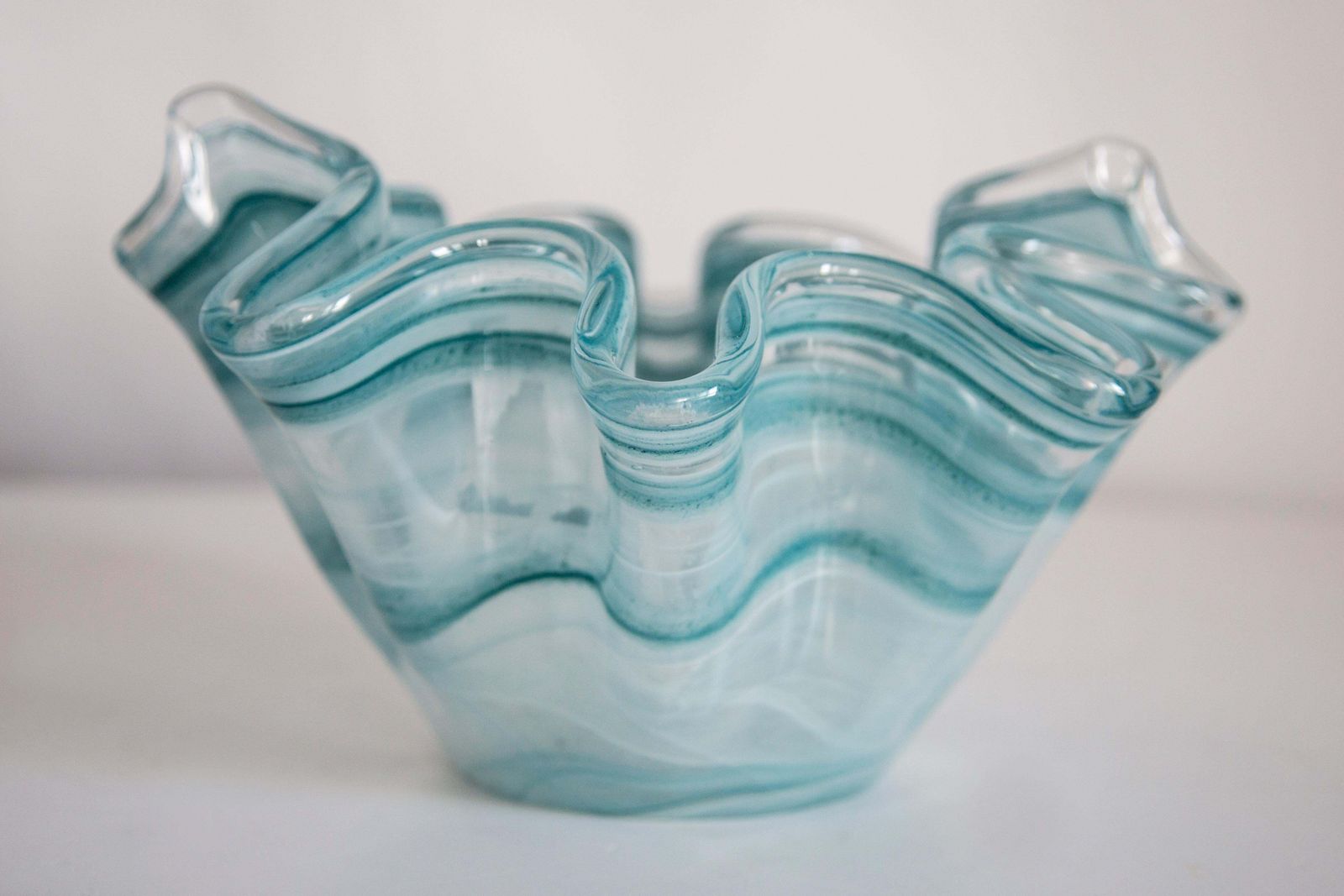 Mid Century Style Murano Glass Big Acqua Blue Green Bowl, Italy, 2000s photo Home Decor