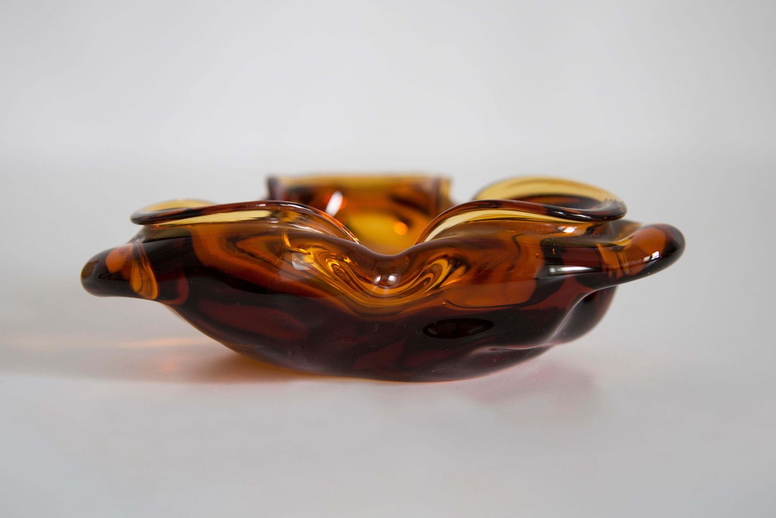 Home Decor Mid Century Crystal Orange Artistic Glass Ashtray Bowl, Italy, 1970s photo
