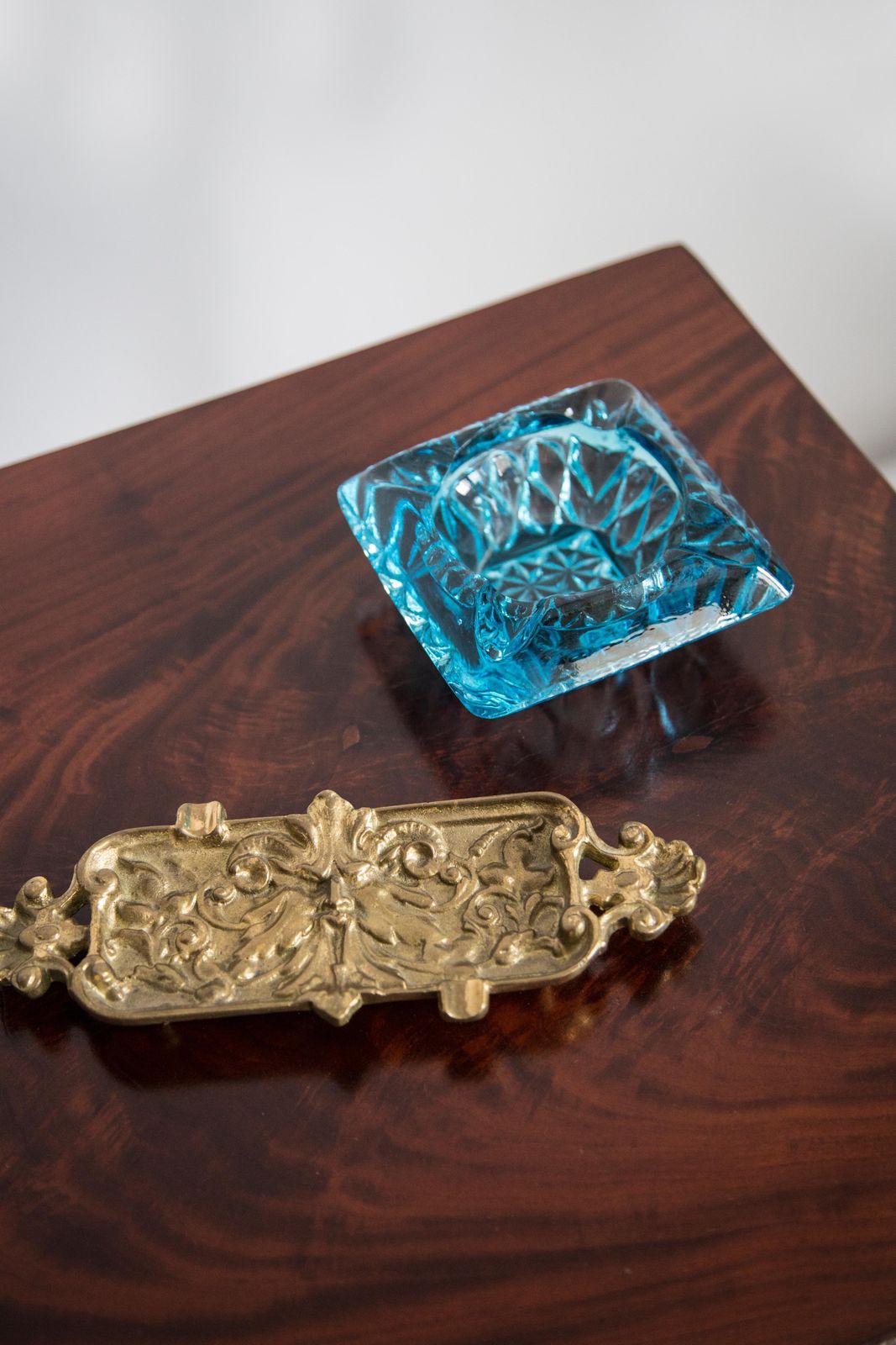 Mid Century Brass Metal Small Plate Bowl Ashtray, Gold Flowers, Italy, 1970s photo furniture