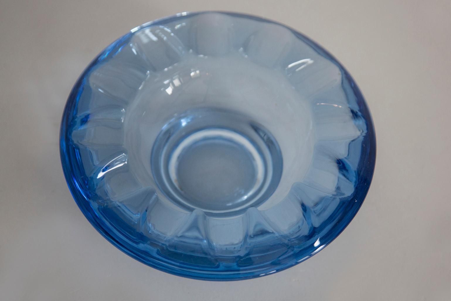 Midcentury Rosice Blue Glass Bowl Ashtray Element, Czech Republic, 1970s photo Home Decor