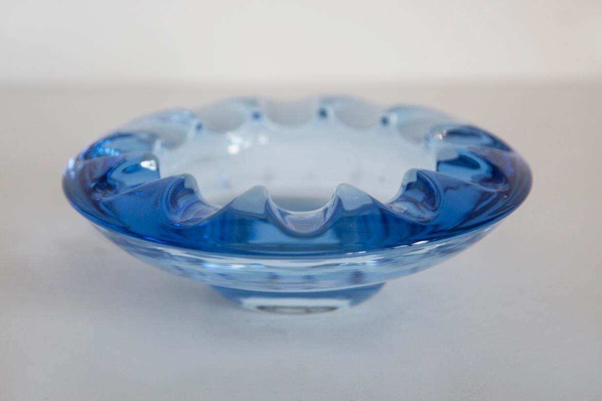 Midcentury Rosice Blue Glass Bowl Ashtray Element, Czech Republic, 1970s photo buy